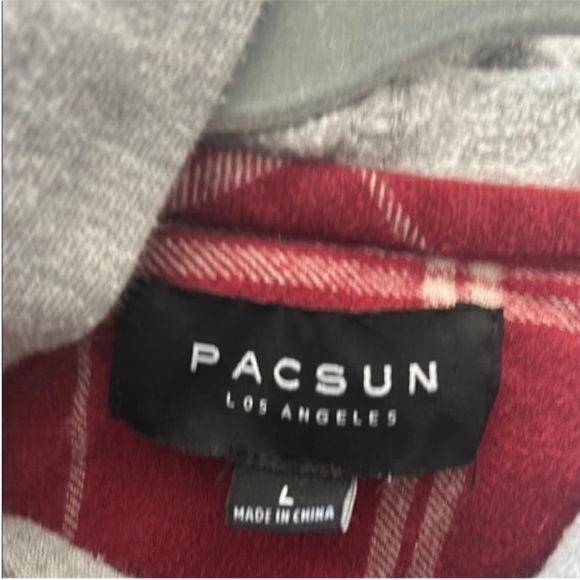PacSun Red and Gray Plaid Button Down Hoodie Size Large - Picture 2 of 8